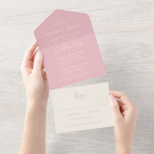 Bailee Pink Modern Wedding All In One Invitation