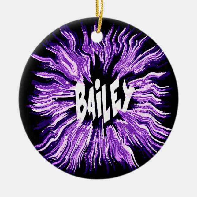 Bailey Name Star in Purple Ceramic Tree Decoration (Front)