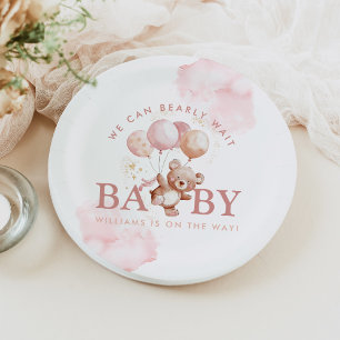 BAILEY Pink Bearly Wait Teddy Bear Baby Shower Paper Plate