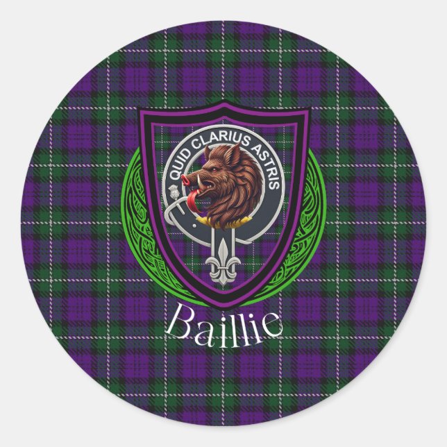 Baillie Scottish Clan Tartan & Crest Classic Round Sticker (Front)