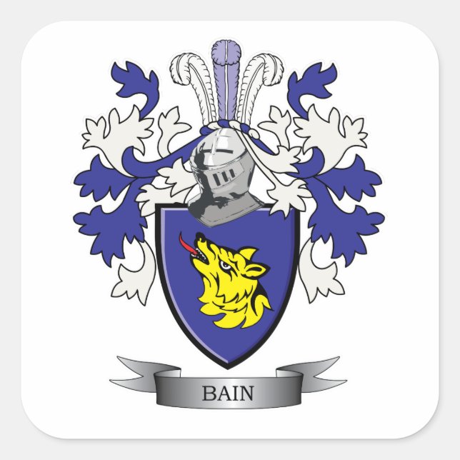 Bain Family Crest Coat of Arms Square Sticker (Front)