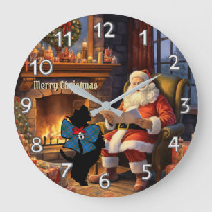 Bain Scottie Dog & Santa Personalised Xmas Large Clock