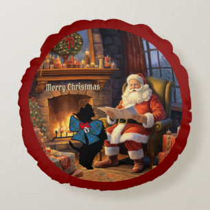 Bain Scottie Dog & Santa Personalised Xmas Round Cushion