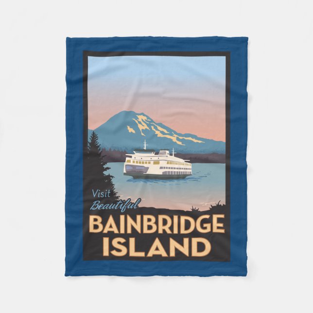 Bainbridge Island Retro-styled Poster Art Fleece Blanket (Front)