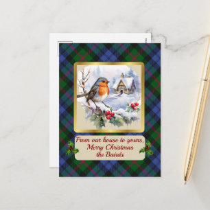 Baird Crest & Tartan w/Robin Personalised  Holiday Postcard