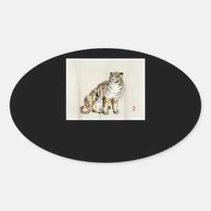 Bairei Gakan Meija Era Japanese Art Tiger Oval Sticker