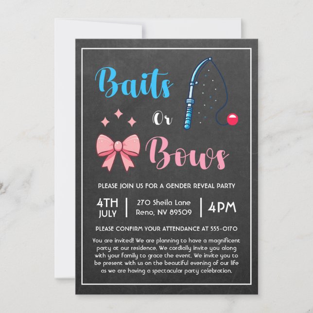Baits or Bows Fishing Gender Reveal Invitation (Front)