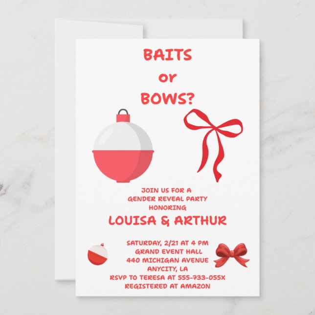 Baits or Bows Gender Reveal Invitation (Front)
