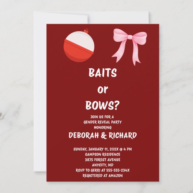 Baits or Bows Gender Reveal Invitation (Front)