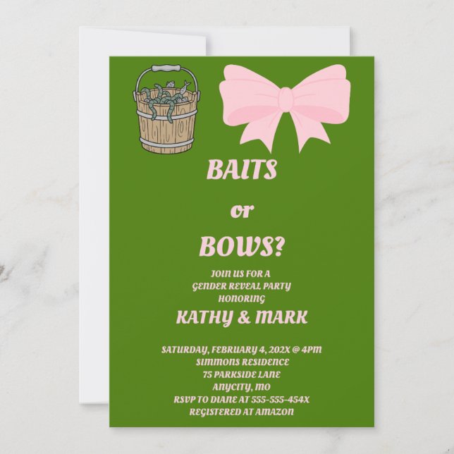 Baits or Bows Gender Reveal Invitation (Front)