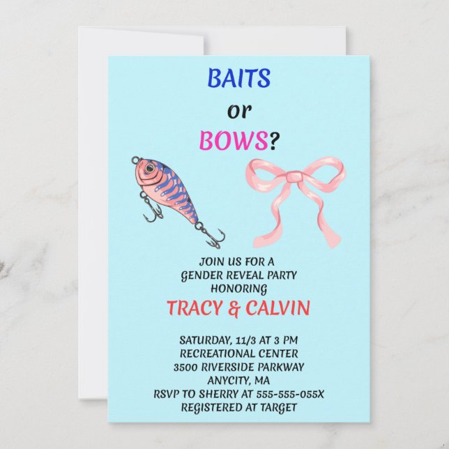 Baits or Bows Gender Reveal Invitation (Front)