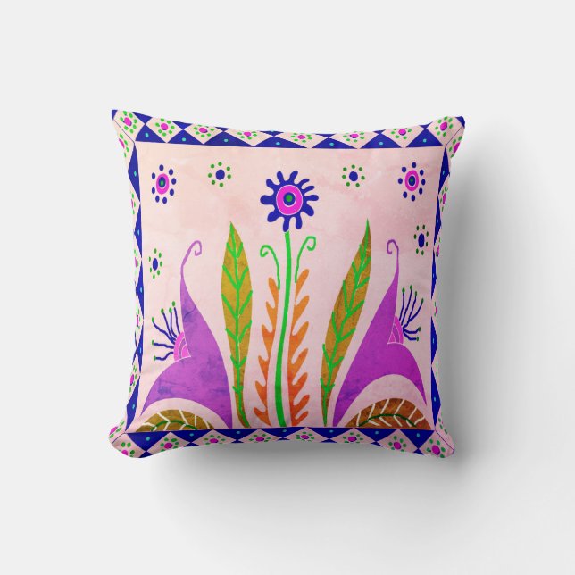 Baja Garden Vintage Throw Pillow (Front)
