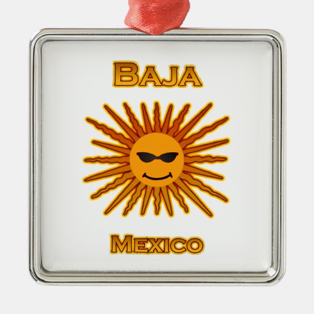 Baja Mexico Sun Face Icon Metal Tree Decoration (Front)