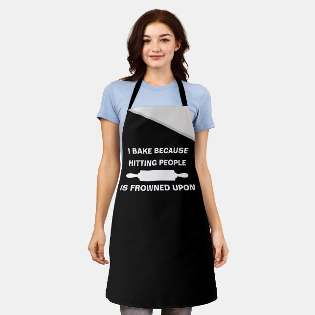 Bake Cuz Hitting People Joke - Funny Baking Apron (Worn)