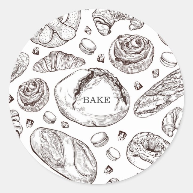 Bake Hand Drawn Pastries Food Label (Front)