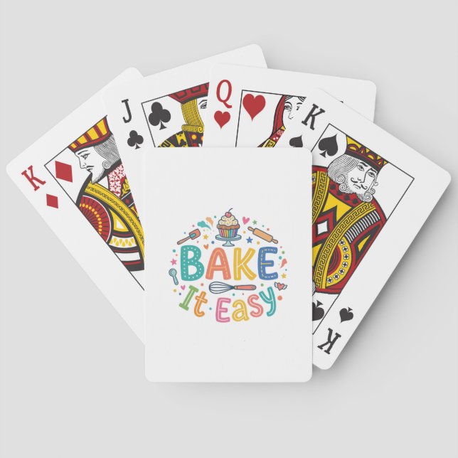 Bake It Easy – Retro Baking Pun T-Shirt Playing Cards (Back)