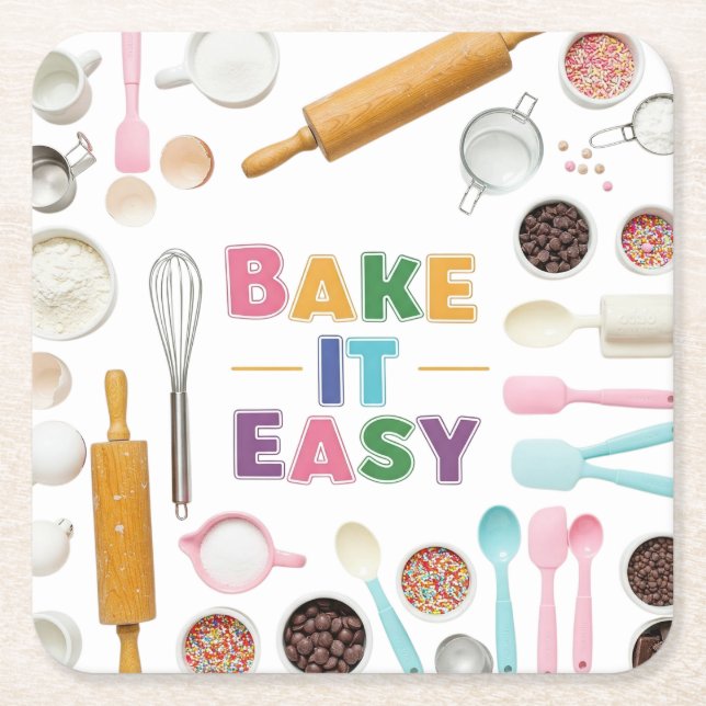 Bake It Easy  Square Paper Coaster (Front)