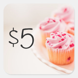 Bake Sale Fundraiser Price Stickers Pink Cupcakes