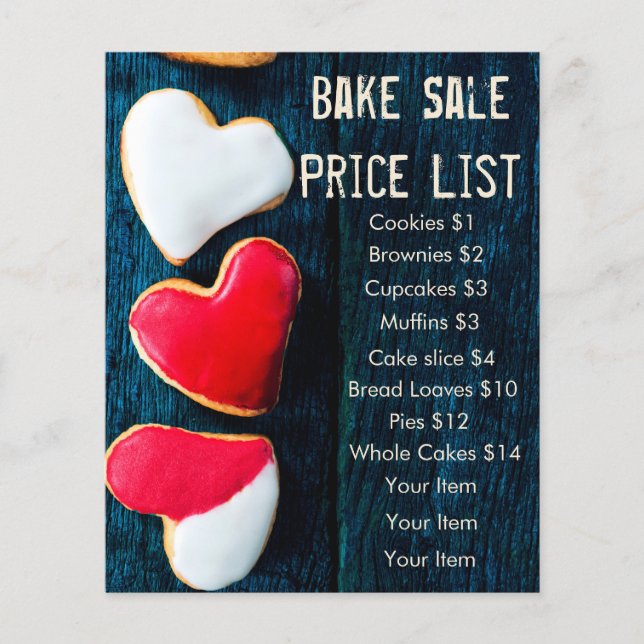 Bake Sale Price List Dark Background Heart Cookies Flyer (Front)