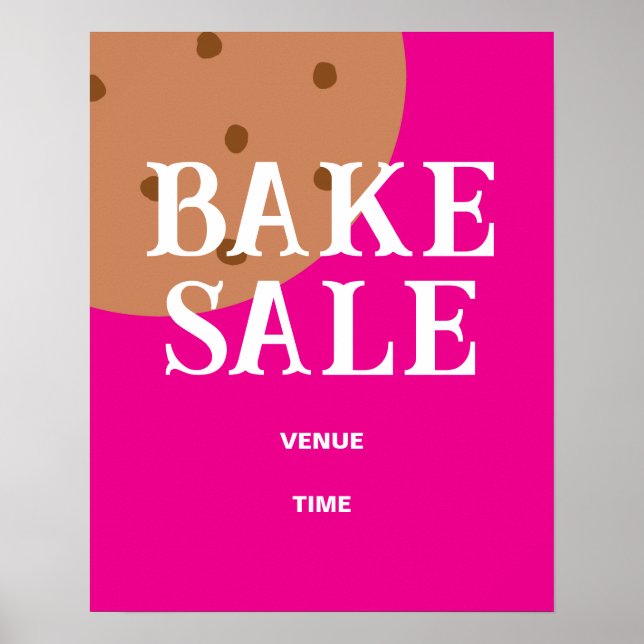 Bake Sale Sign, Cute Bake Sale Announcement, Pink Poster (Front)