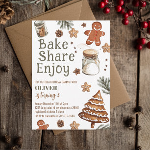 Bake Share Enjoy Christmas Birthday  Party Invitation