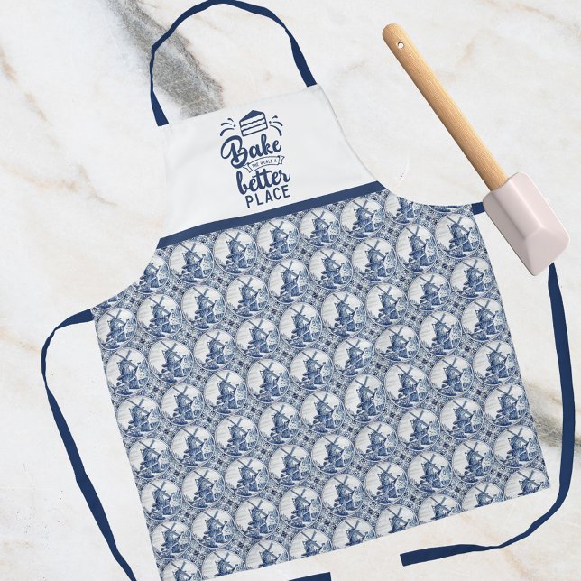 Bake the World a Better Place Delft Blue Dutch Apron (Creator Uploaded)