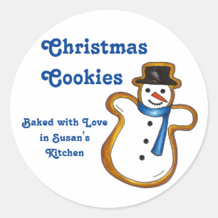 Baked Bake Love Christmas Cookie Snowman Winter Classic Round Sticker