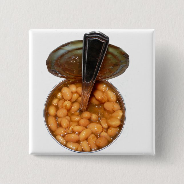 Baked Beans in Tin Can with Spoon 15 Cm Square Badge (Front)
