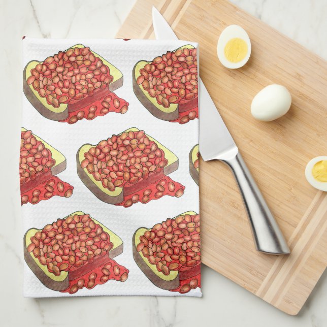 Baked Beans on Toast UK British Cuisine Food Tea Towel (Quarter Fold)