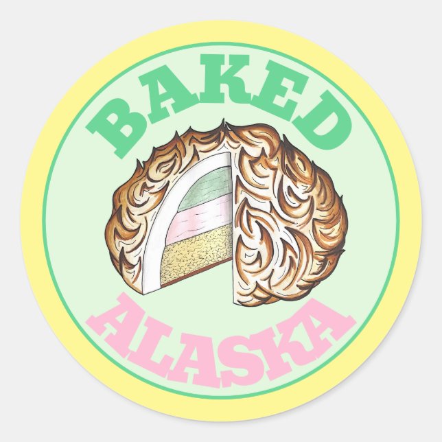Baked Bombe Alaska Ice Cream Cake Dessert Food Classic Round Sticker (Front)