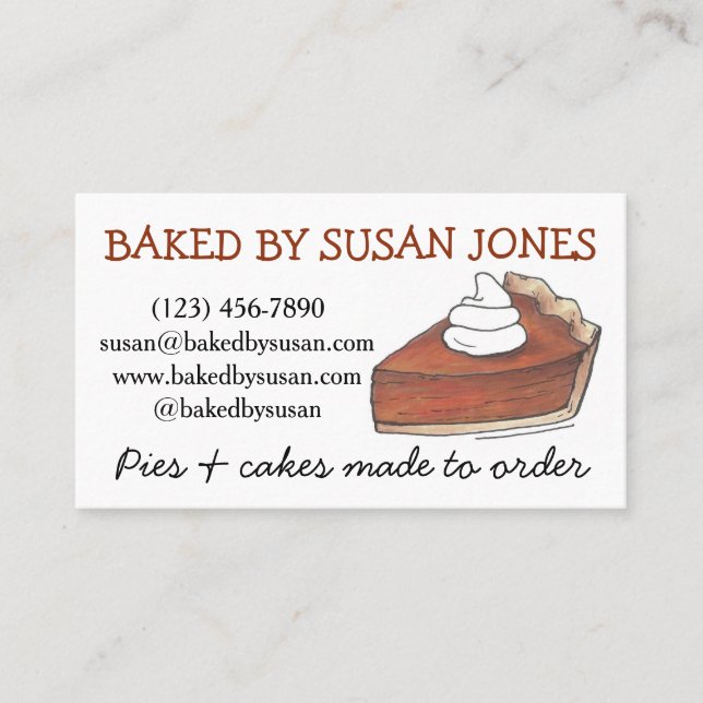 Baked By Bakery Pumpkin Pie Slice Pastry Chef Food Business Card (Front)