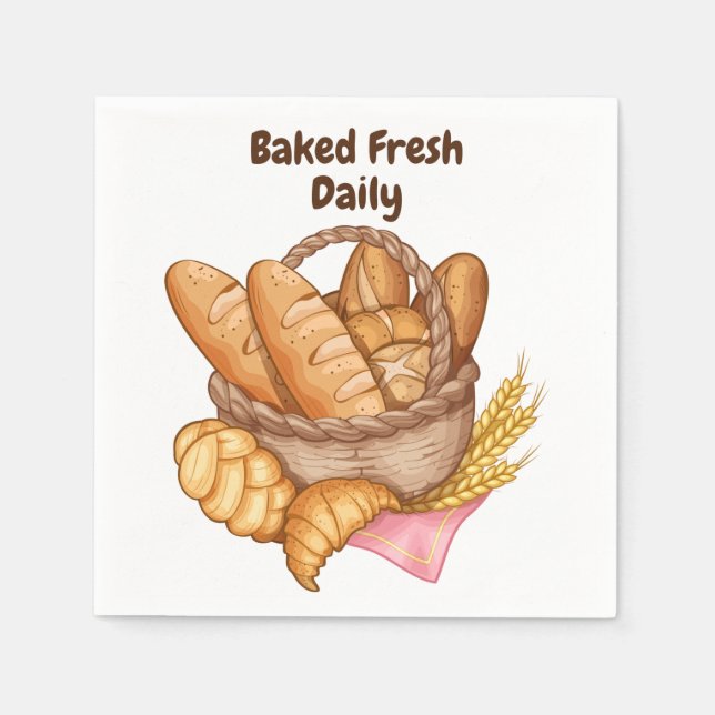 Baked Fresh Daily Bread and Rolls Bakery, Baking   Napkin (Front)