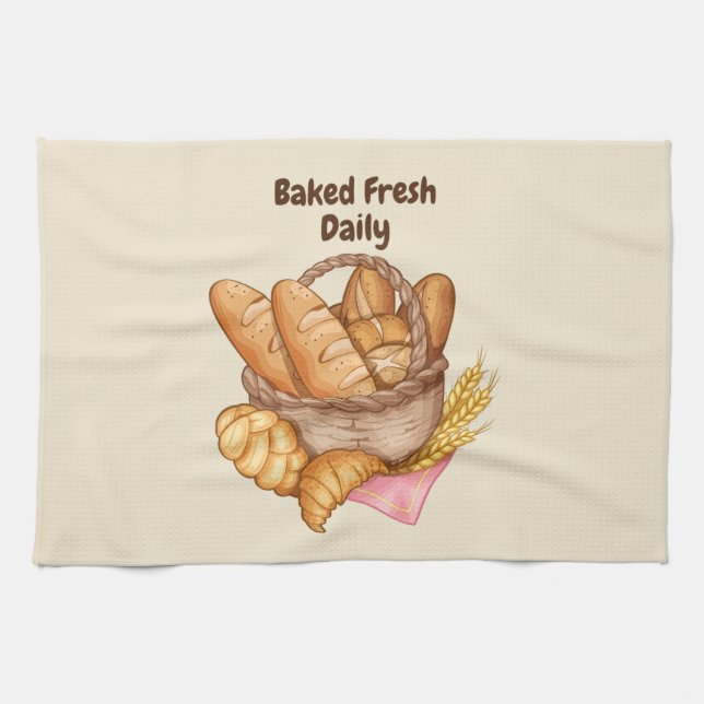 Baked Fresh Daily Bread and Rolls Bakery, Baking   Tea Towel (Horizontal)