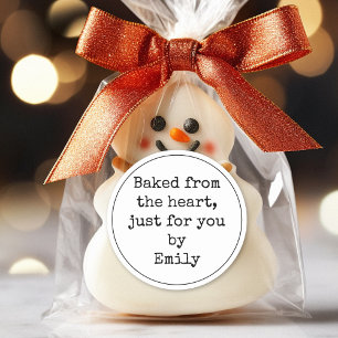 Baked from the heart by Name Black White Classic Round Sticker