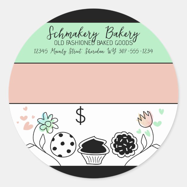 Baked goods bakery pastry chef product pricing classic round sticker (Front)
