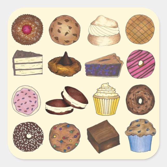 Baked Goods Foodie Muffin Cake Whoopie Pie Cupcake Square Sticker (Front)