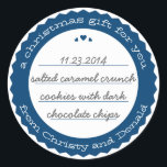 Baked Goods Round Gift Label Sticker Circle Navy<br><div class="desc">The perfect finishing touch for a homemade gift from the kitchen this deep navy blue and white label is a delightfully chic design that would look great on a jar, to close a box lid and secure a gift bag. Don't forget to personalise with your name and personal message. Enter...</div>