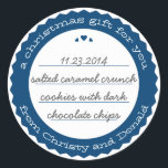 Baked Goods Round Gift Label Sticker Circle Navy<br><div class="desc">The perfect finishing touch for a homemade gift from the kitchen this deep navy blue and white label is a delightfully chic design that would look great on a jar, to close a box lid and secure a gift bag. Don't forget to personalise with your name and personal message. Enter...</div>