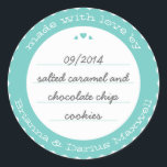 Baked Goods Round Gift Label Sticker Circle Teal<br><div class="desc">The perfect finishing touch for a homemade gift from the kitchen this aqua and white label is a delightfully chic design that would look great on a jar, to close a box lid and secure a gift bag. Don't forget to personalise with your name and personal message. Enter a description...</div>