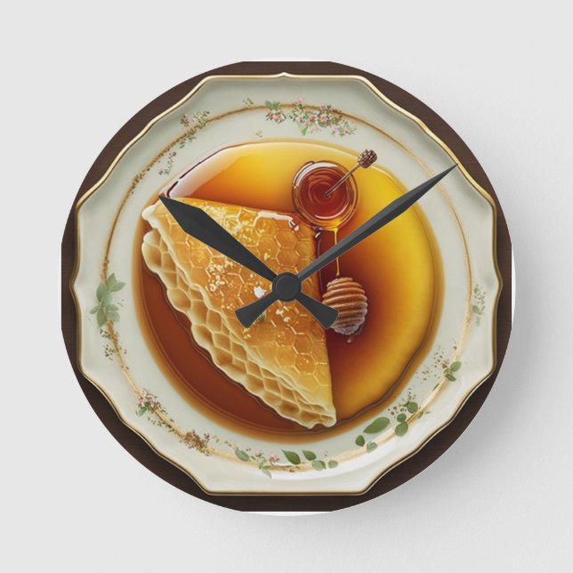 baked pancakes served on a stunnig platter round clock (Front)