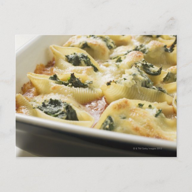Baked pasta shells with spinach filling postcard (Front)