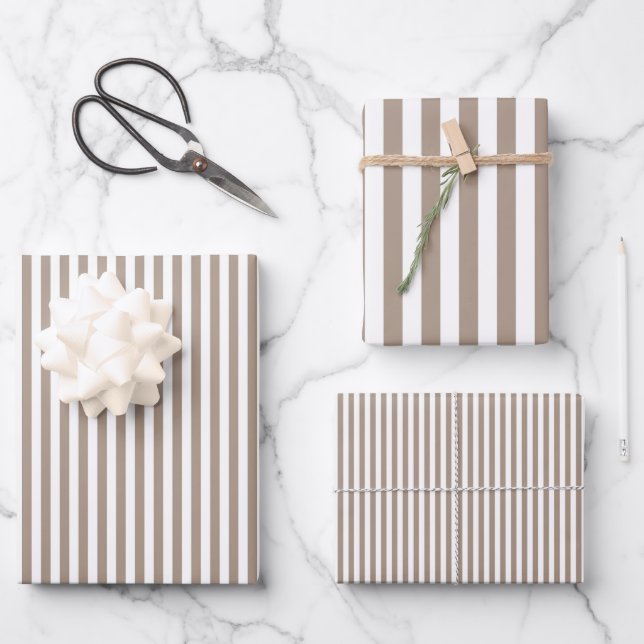 Baked Potato Brown & White Stripes Wrapping Paper Sheet (Front)