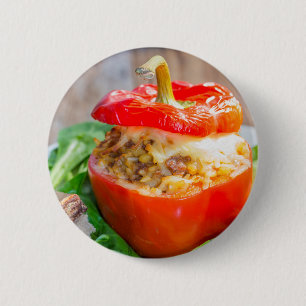 Baked stuffed peppers with meat sauce and cheese 6 cm round badge