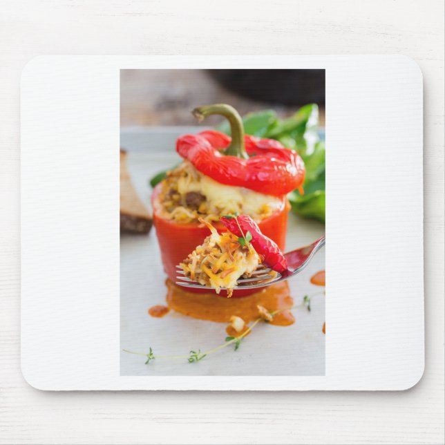 Baked stuffed peppers with meat sauce and cheese mouse pad (Front)