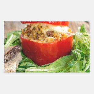Baked stuffed peppers with meat sauce and cheese rectangular sticker