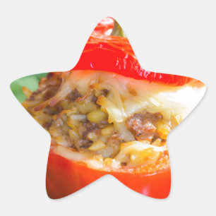 Baked stuffed peppers with meat sauce and cheese star sticker