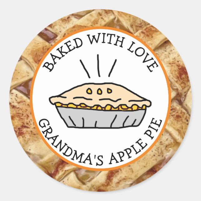Baked with Love, Apple Pie Personalised Classic Round Sticker (Front)