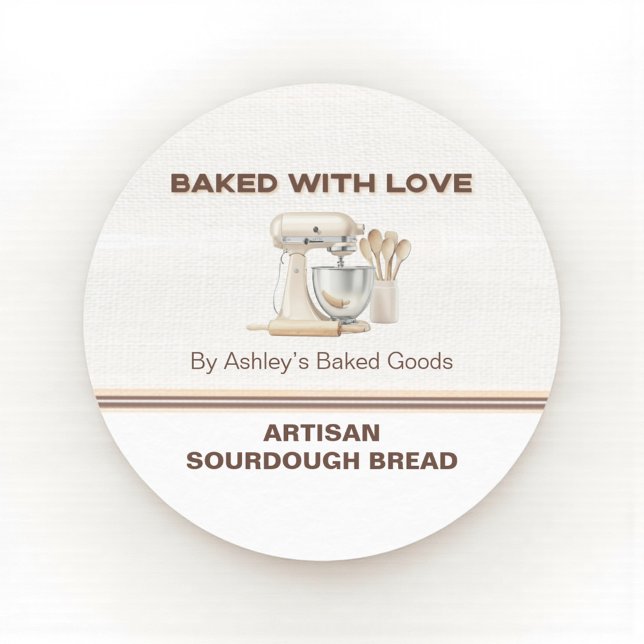 Baked With Love Artisan Bread Bakery Sticker (Personalized bakery label for sourdough and homemade baked goods)