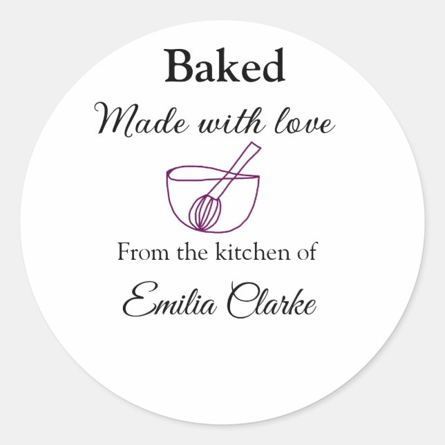 Baked with love bakery business add name texture l classic round sticker (Front)