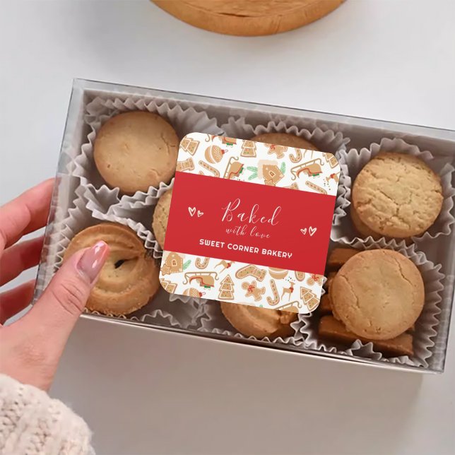 Baked with Love Bakery Gingerbread Holiday Square Sticker (Baked with Love Bakery Gingerbread Holiday Square Sticker)